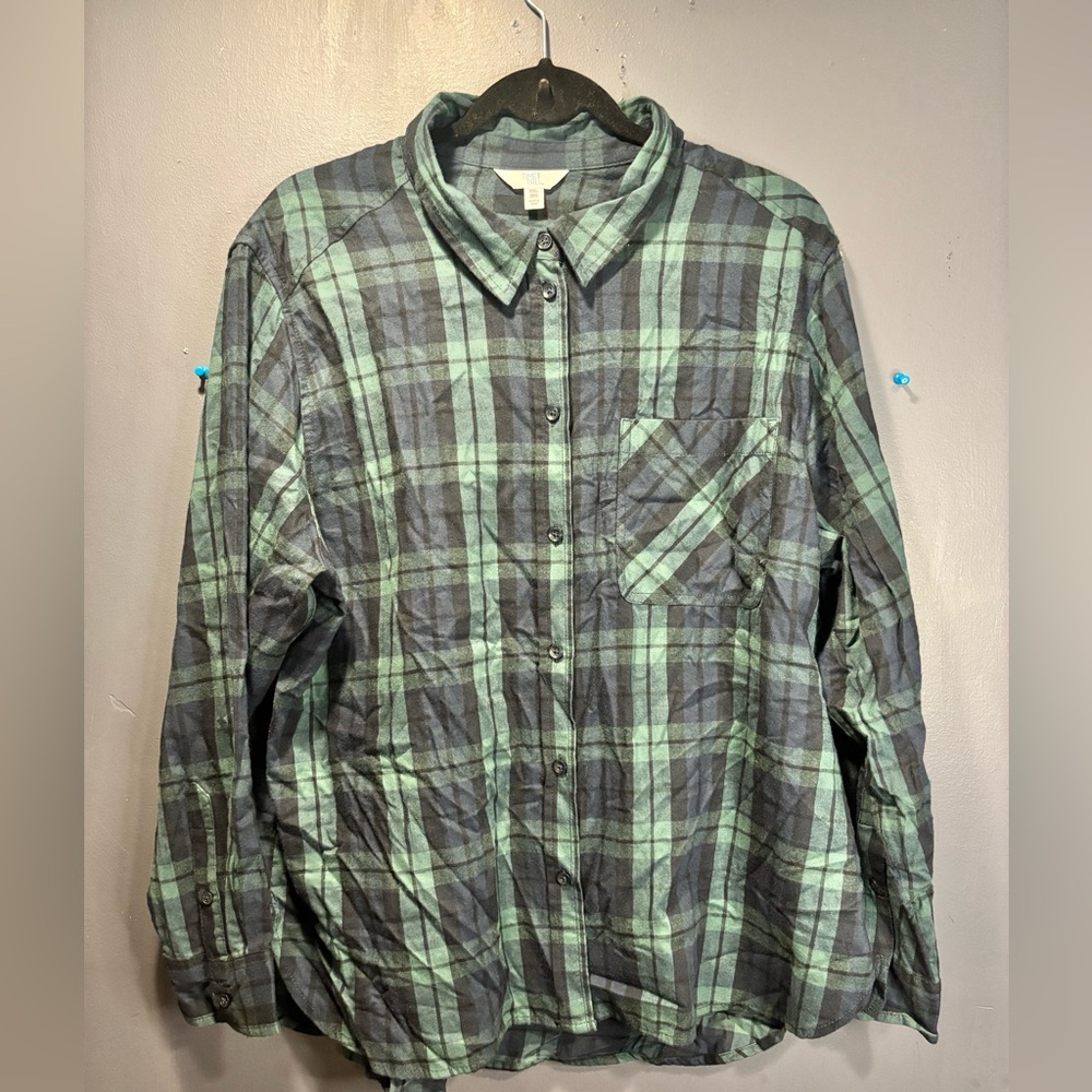 Time And Tru Plaid Forest Green And Navy Plaid Shirt